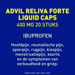 Advil Reliva Forte Liquid-Caps 400 mg Ibuprofen voor Pijn en Koorts 20 stuks