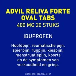 Advil Reliva Forte Oval-Tabs 400 mg Ibuprofen voor Pijn en Koorts 20 stuks