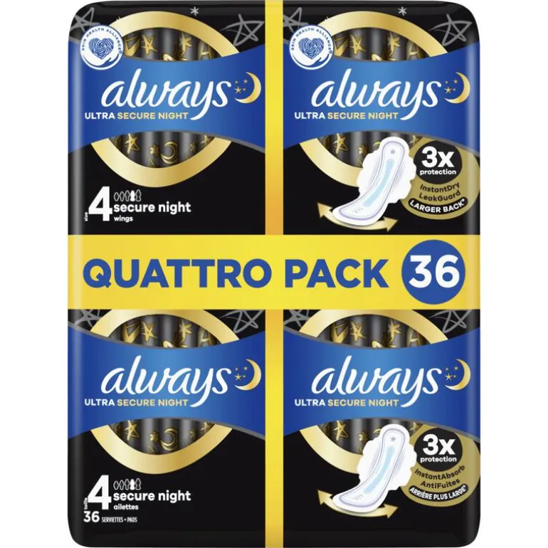 Always Maandverband Ultra Secure Night Wings Quatro Pack
