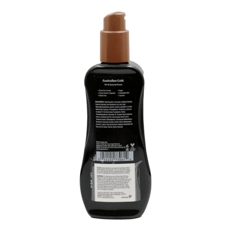 Australian Gold Tan & Protect Instant Bronzer Zonnebrand Spray Gel SPF50 237 ML