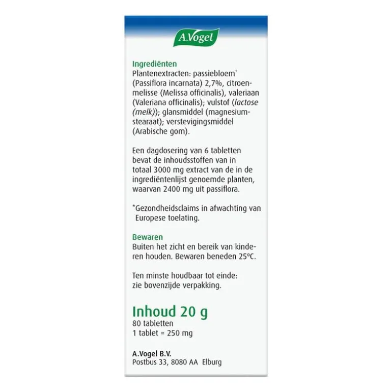 A.Vogel Passiflora Rustgevende1* Tabletten Helpt Bij Stressmomenten1* 80 stuks
