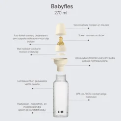 BIBS Babyfles 270 ML Ivory met Latex speen en opvouwbaar trechtertje