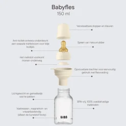 BIBS Babyfles 150 ML Ivory met Latex speen en opvouwbaar trechtertje