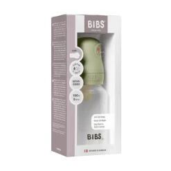 BIBS Babyfles 150 ML Sage met Latex speen en opvouwbaar trechtertje