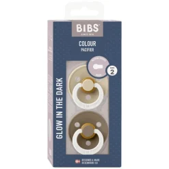 BIBS Glow in the dark Fopspeen Two Pack Natuurlijk Rubber Vanilla/Dark Oak Maat 2
