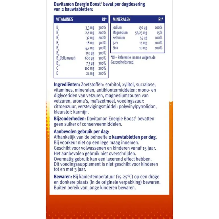Davitamon Energie Boost Forte Kauwvitamines Bosvruchtensmaak