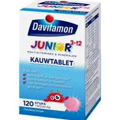 Davitamon Junior 3+ Multivitamine Kinderen Frambozensmaak 120 Kauwvitamines