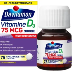 Davitamon Vitamine D3 75 mcg Smelttabletten 60+15 stuks