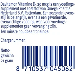 Davitamon Vitamine D3 20 mcg Smelttabletten Voordeelverpakking 150 stuks