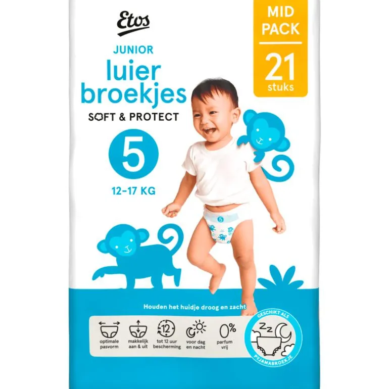 Etos Luierbroekjes Junior Maat 5 12-17 kg Mid Pack 21 stuks