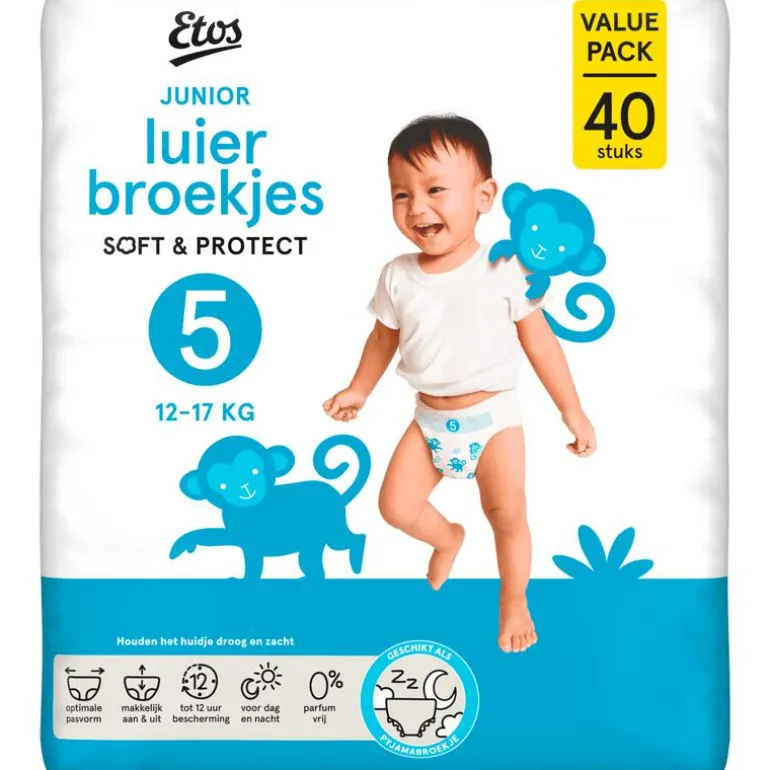Etos Luierbroekjes Junior Maat 5 12-17 kg Value Pack 40 stuks
