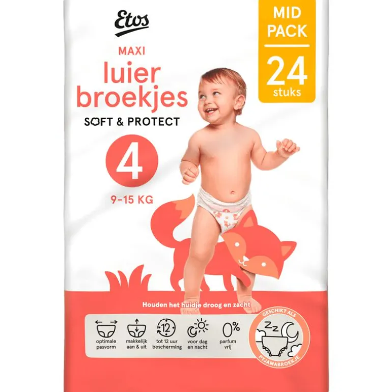 Etos Luierbroekjes Maxi Maat 4 9-15 kg Mid Pack 24 stuks