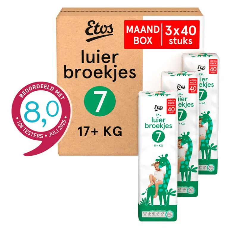 Etos Luierbroekjes XXL Maat 7 17+ kg Maandbox 120 stuks