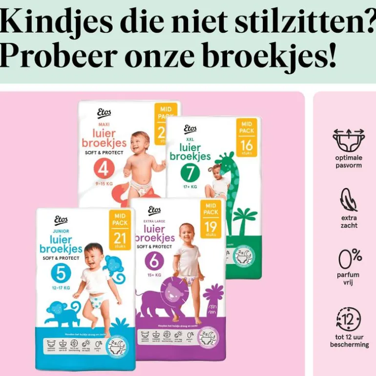 Etos Luierbroekjes XXL Maat 7 17+ kg Mid Pack 16 stuks