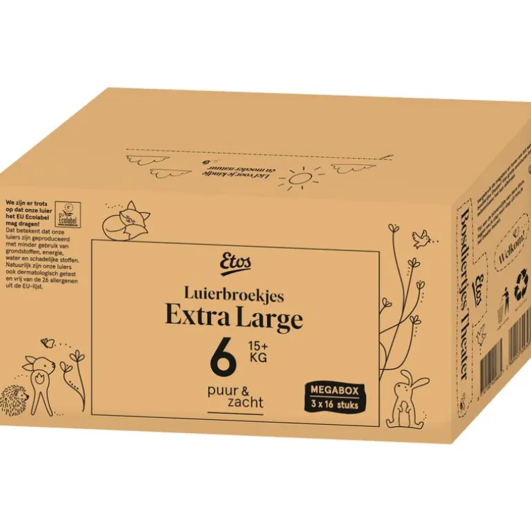 Etos Puur & Zacht Luierbroekjes Maat 6 Extra Large 15+ kg 48 stuks