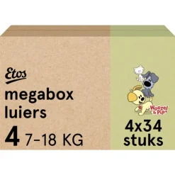 Etos Woezel & Pip Luiers Maxi Maat 4 7-18 kg Megabox 4x34 stuks