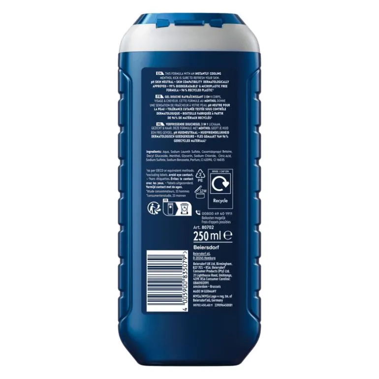 NIVEA MEN Cool Kick 3-in-1 Douchegel 250 ML