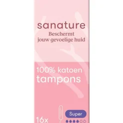 Sanature 100% Katoenen Tampons Super 16 stuks