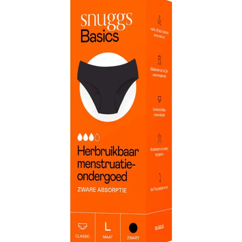 Snuggs Basics Menstruatieondergoed Zwart Maat L