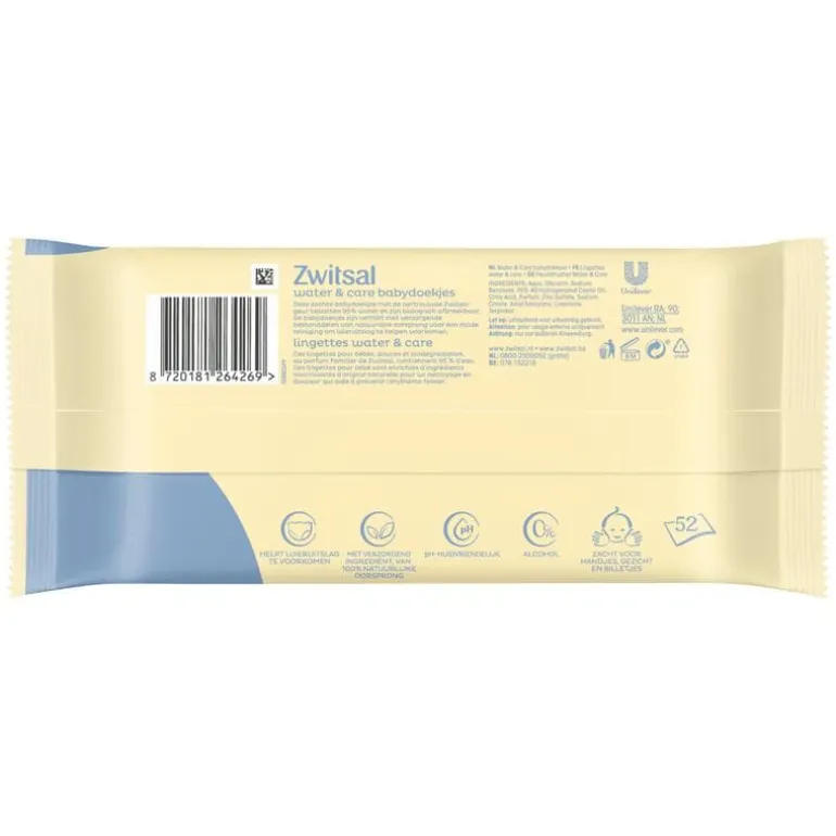Zwitsal Water & Care Billendoekjes 52 stuks